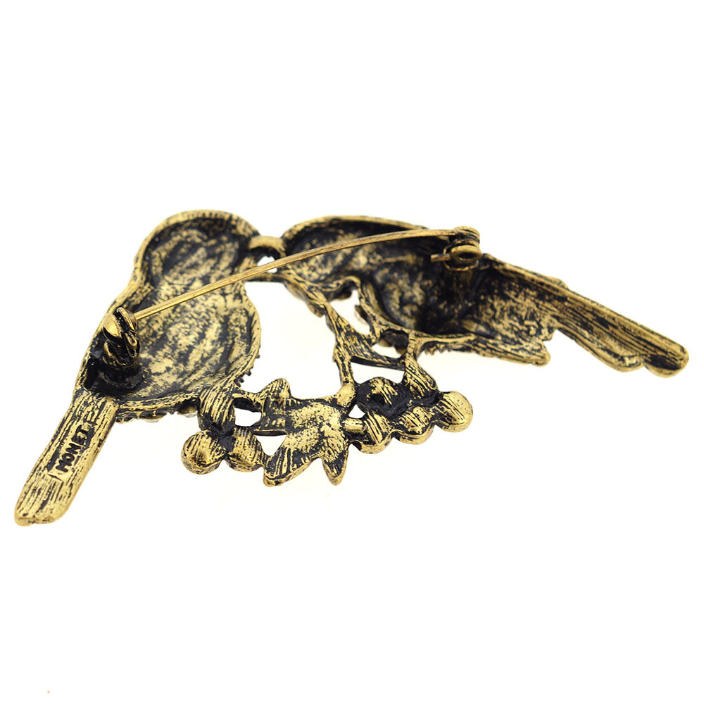Vintage Style Couple Sparrows Crystal Bird Pin Brooch