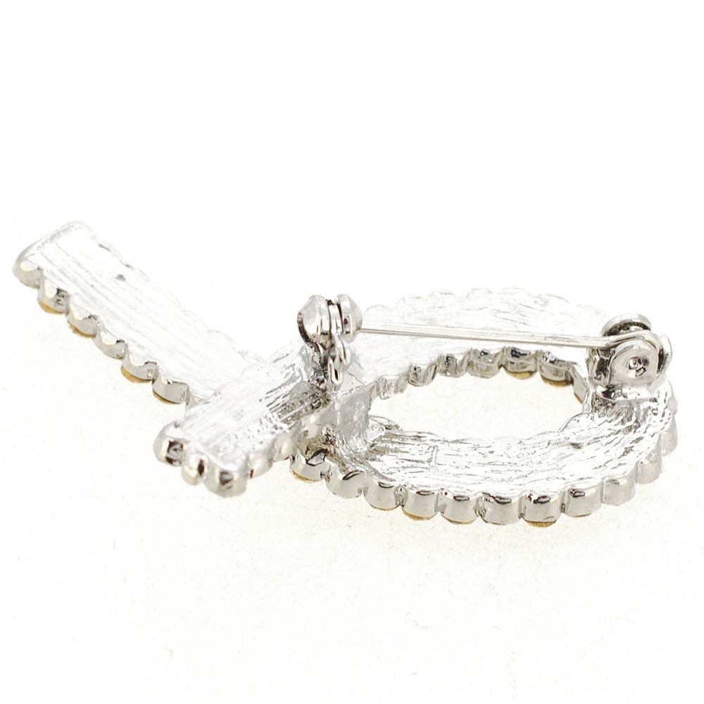 White Crystal Ribbon Pin Brooch