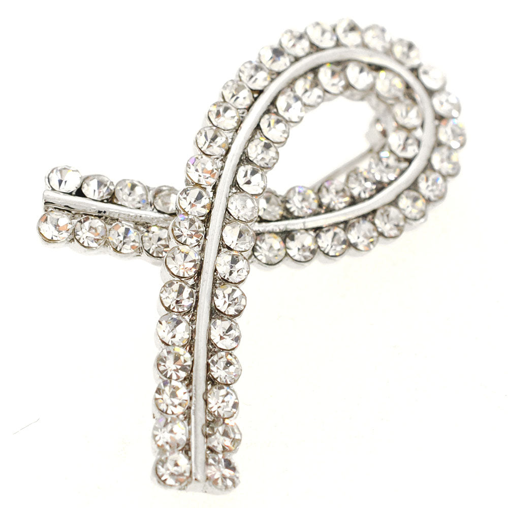 White Crystal Ribbon Pin Brooch