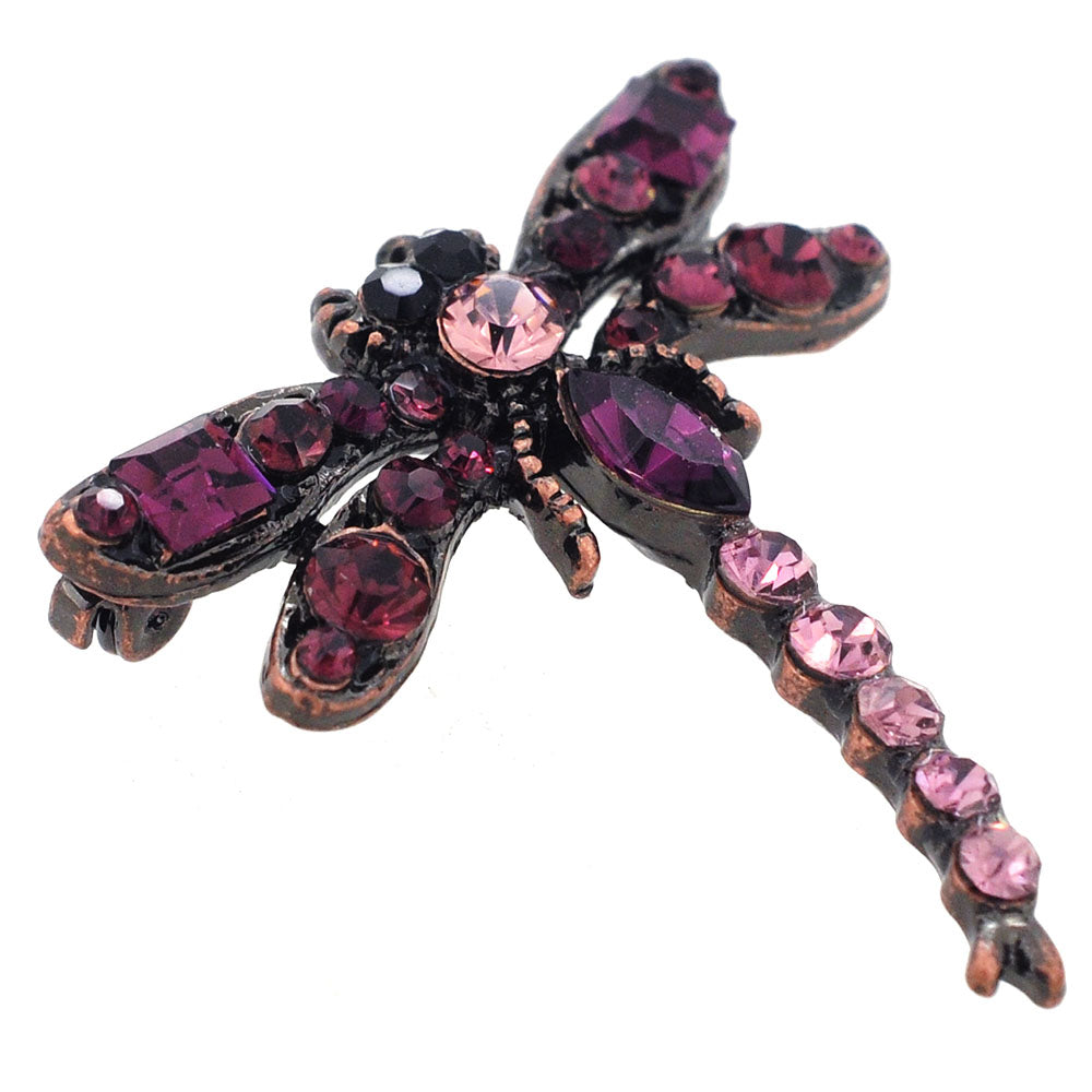 Vintage Style Amethyst Purple Dragonfly Crystal Pin Brooch