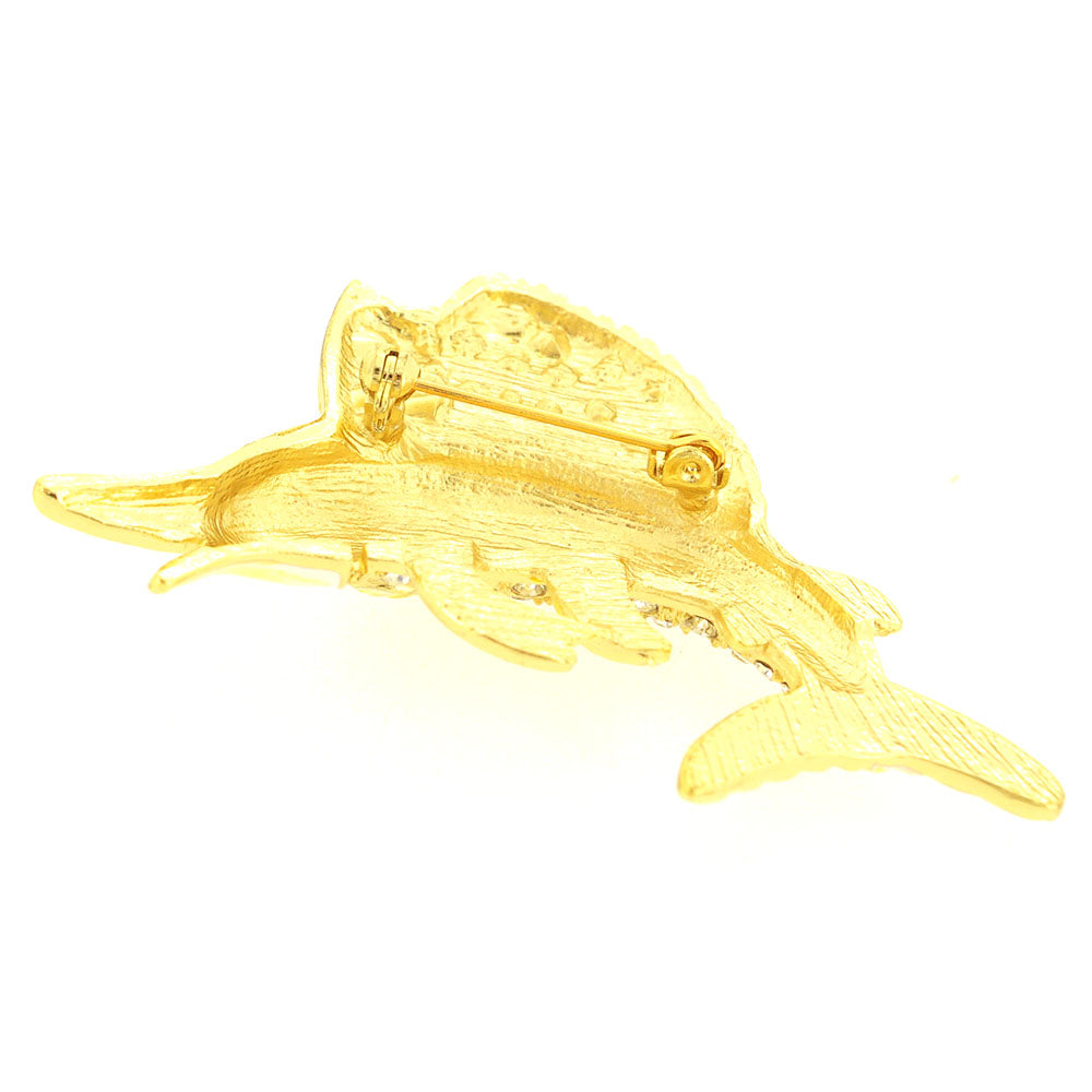 White Yellow Swordfish Crystal Pin Brooch