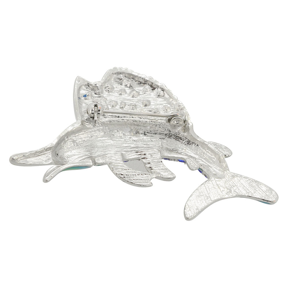 Blue Enamel Swordfish Sapphire Fish Pin Brooch