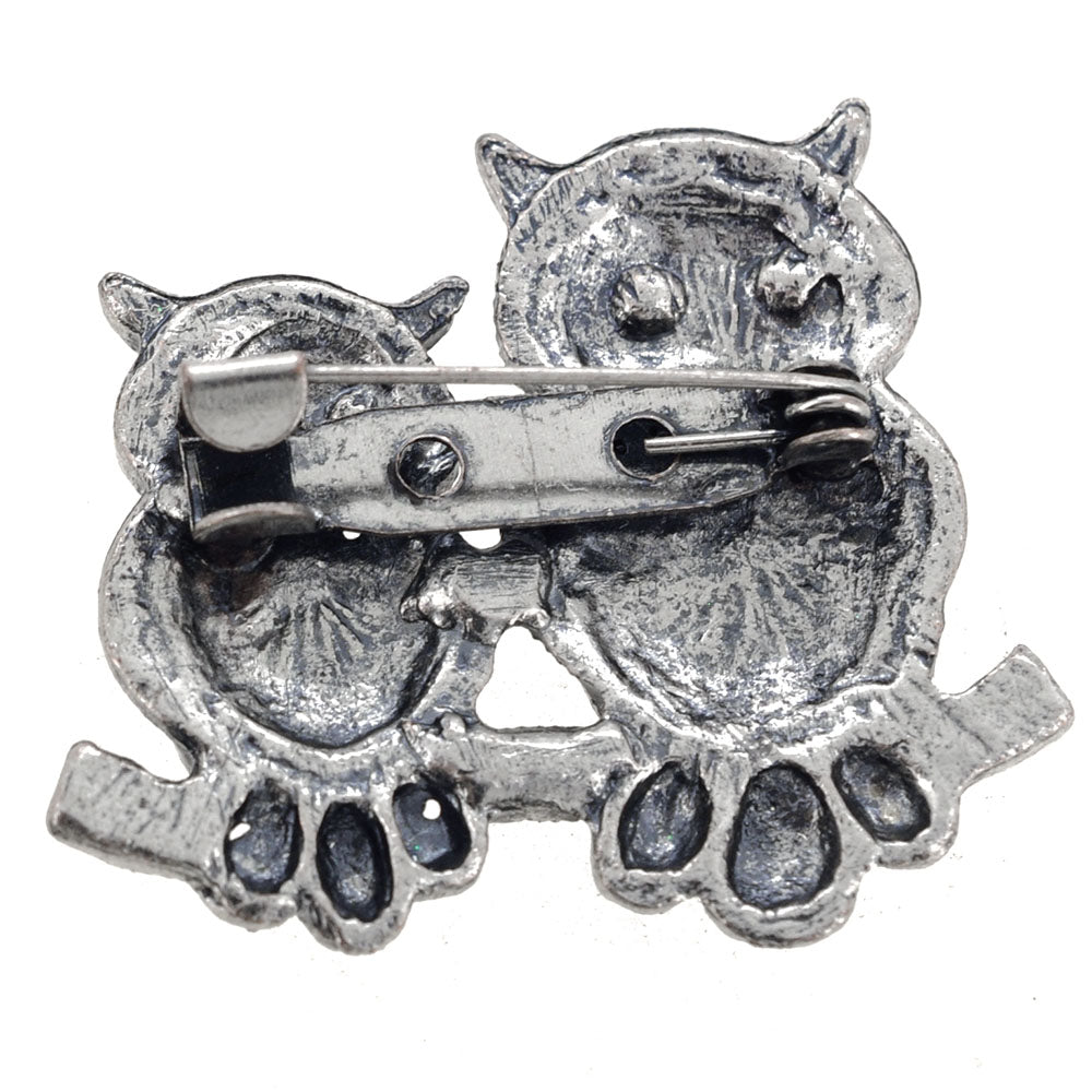 Black Antique Owl Couple Bird Pin Brooch