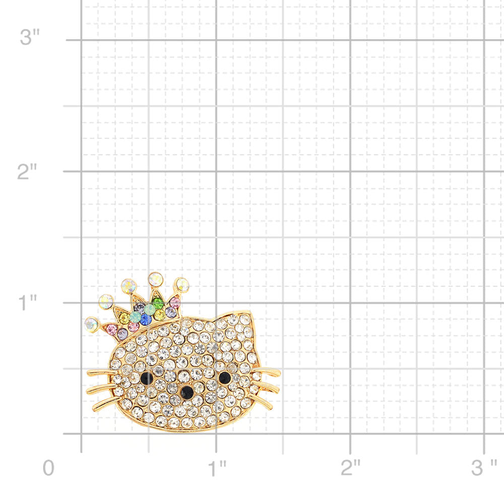 Kitty With Crown Crystal Pin Brooch
