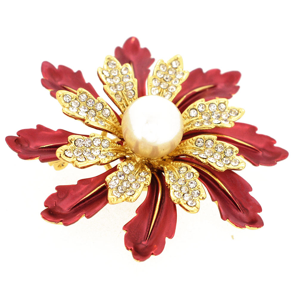 Red Flower Pearl Pin Brooch