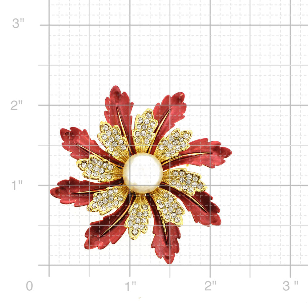 Red Flower Pearl Pin Brooch