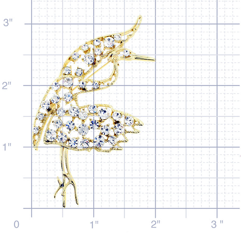 Golden Crane Bird Crystal Pin Brooch