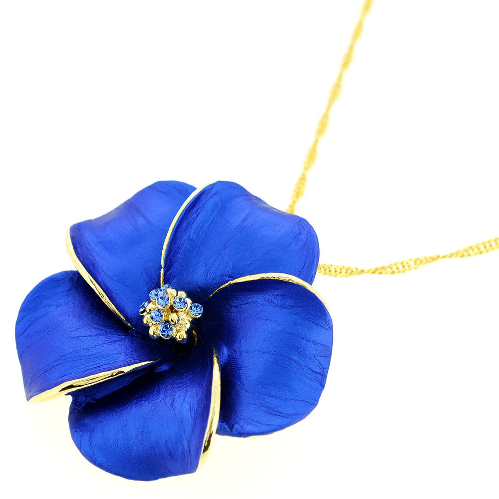 Blue Hawaiian Plumeria Swarovski Crystal Flower Pin Brooch and Pendant