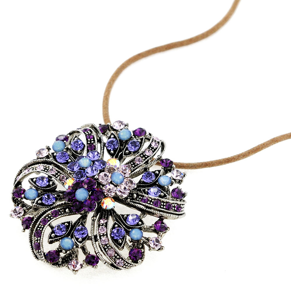 Amethyst Purple Flower Wedding Swarovski Crystal Pin Brooch and Pendant