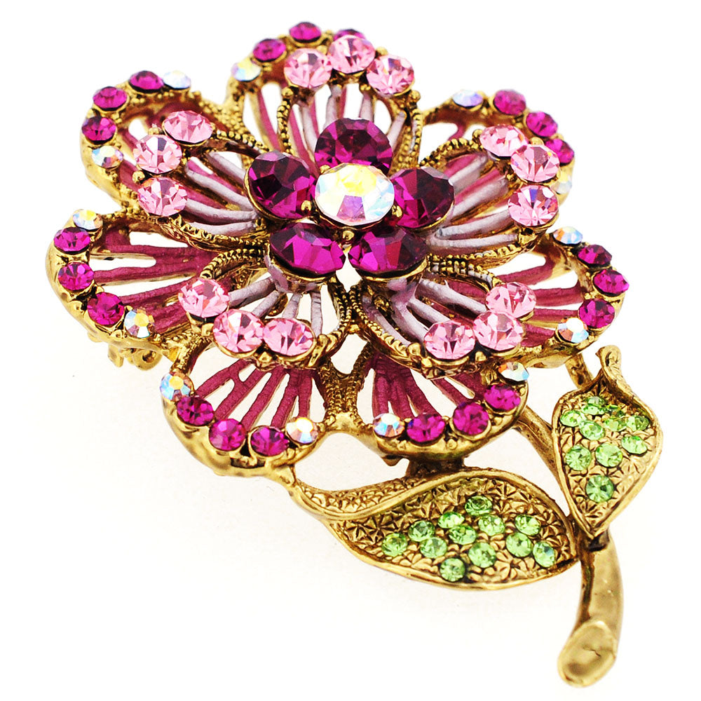 Pink Swarovski Crystal Flower Pin Brooch And Pendant
