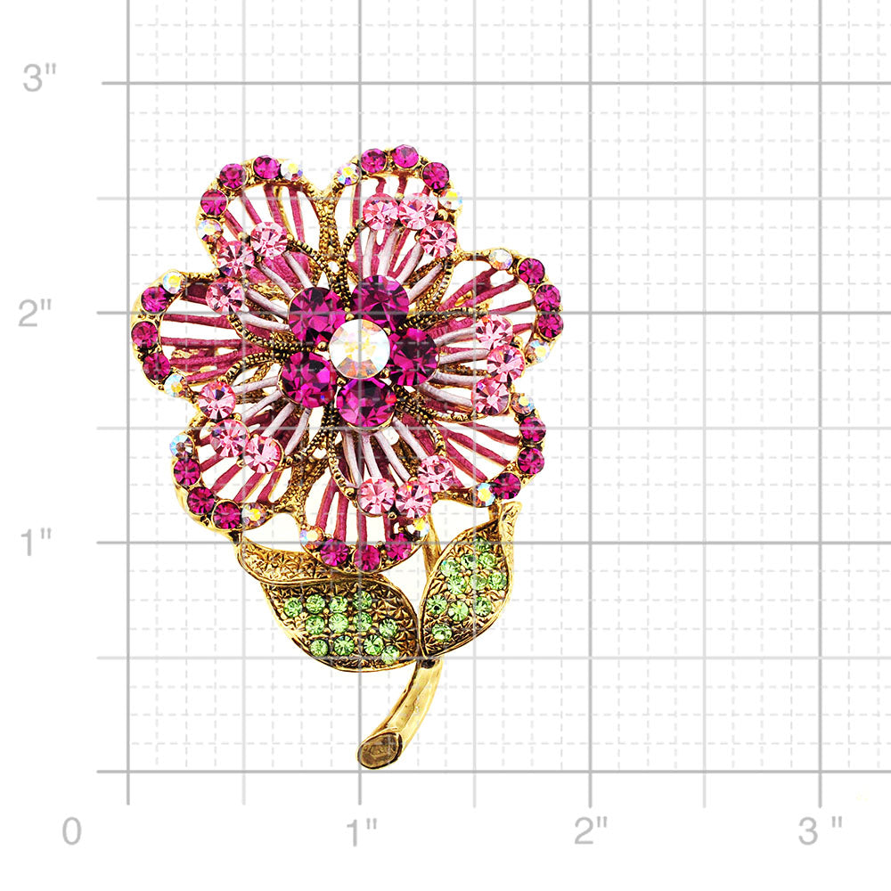 Pink Swarovski Crystal Flower Pin Brooch And Pendant