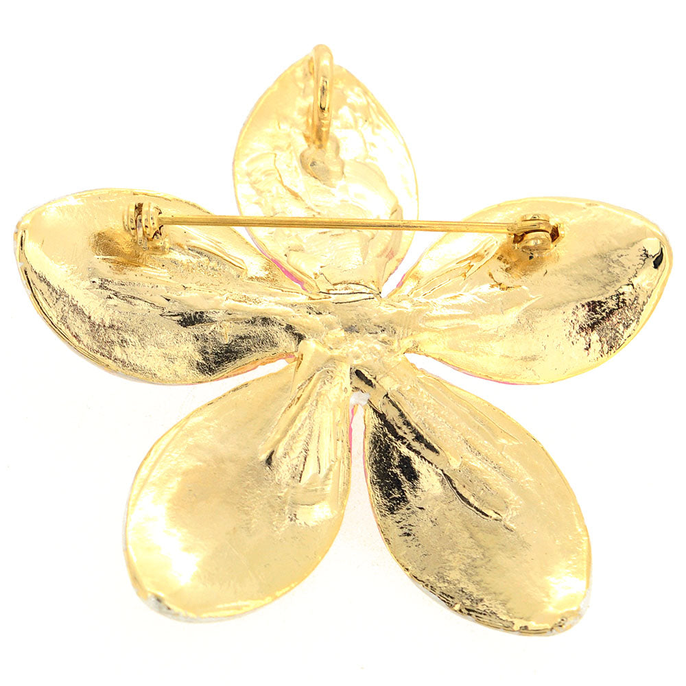 White Hawaiian Plumeria Swarovski Crystal Flower Pin Brooch and Pendant