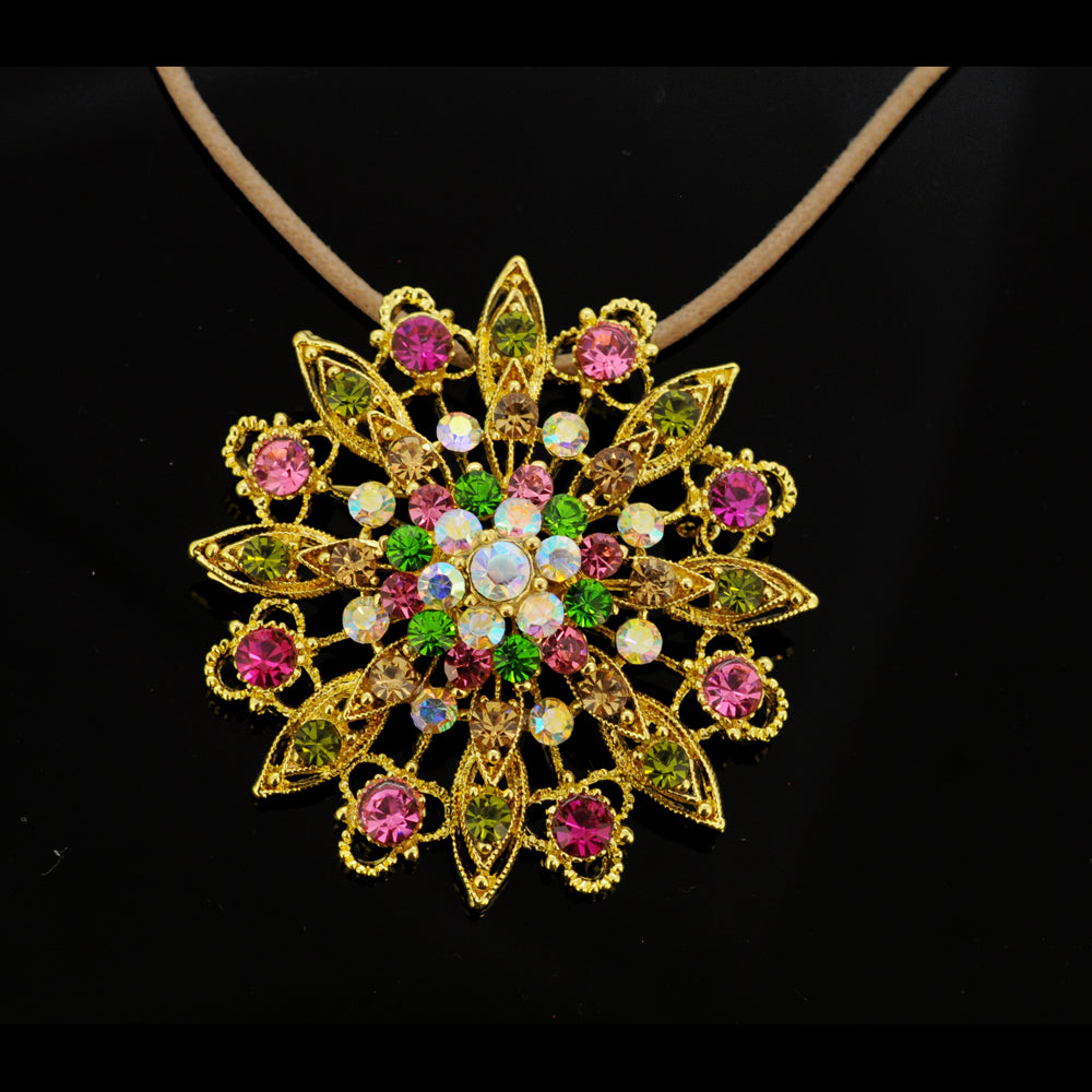 Multicolor Flower Wedding Crystal Pin Brooch and Pendant