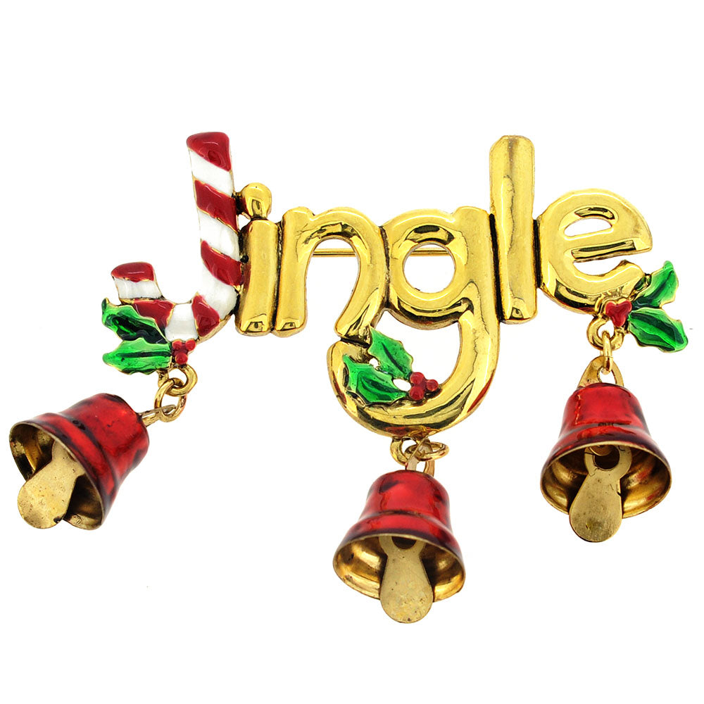 Christmas Jingle Bell Candy Cane Pin Brooch