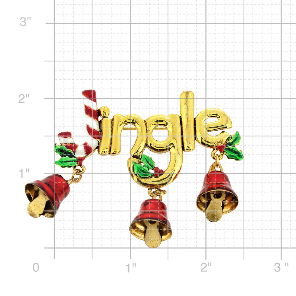 Christmas Jingle Bell Candy Cane Pin Brooch