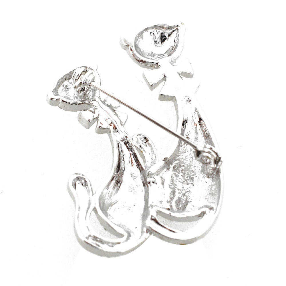 Black Couple Cat Swarovski Crystal Kitty Pin Brooch