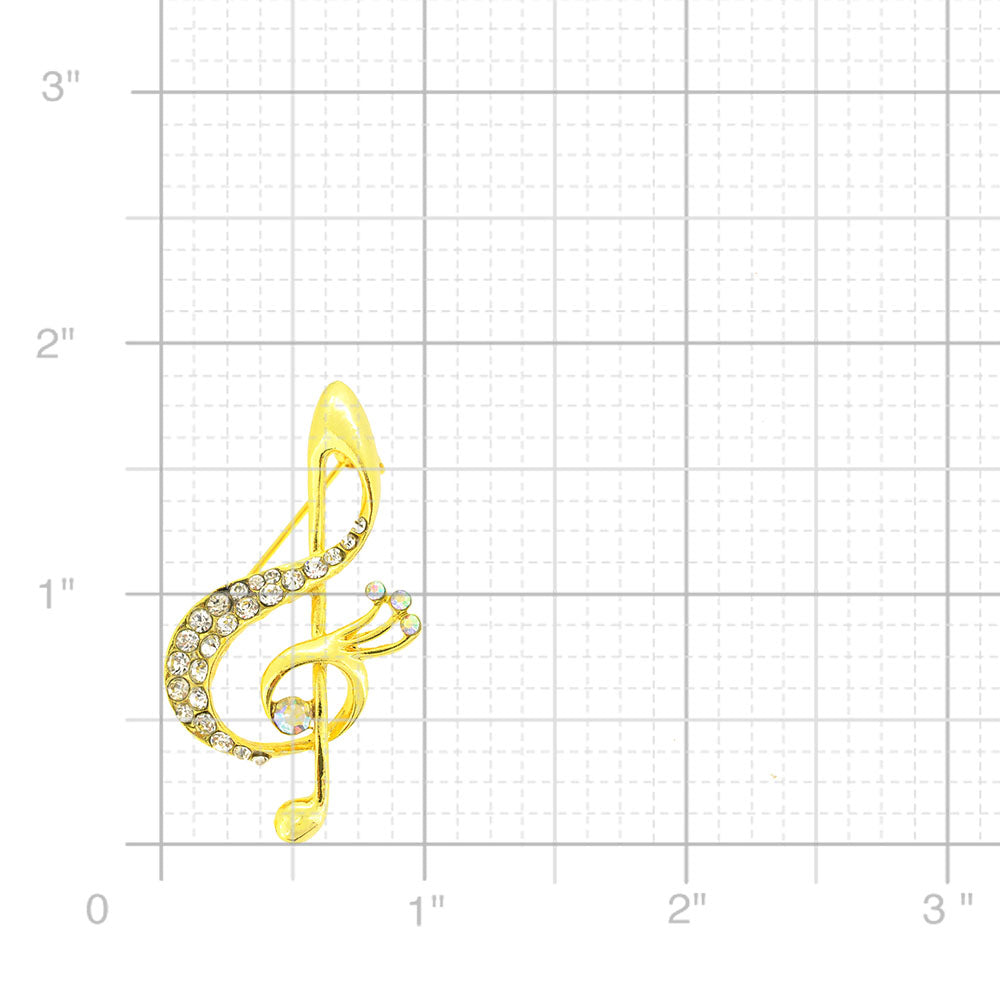 Golden Music Note Crystal Pin Brooch