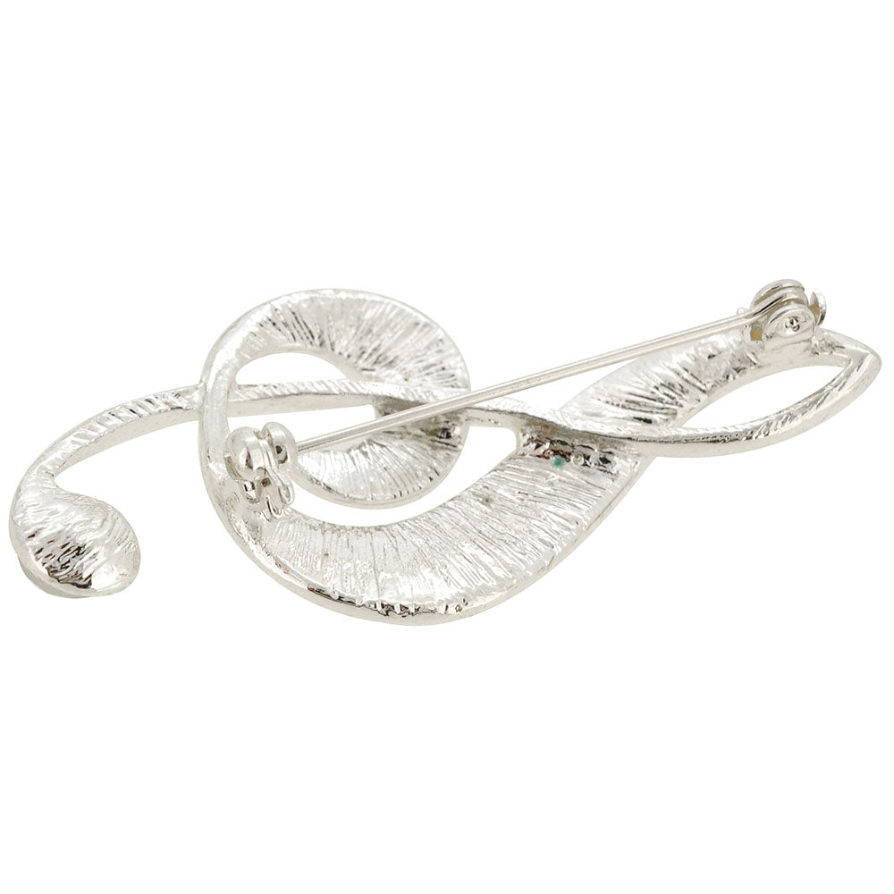 Chrome Music Note Crystal Pin Brooch