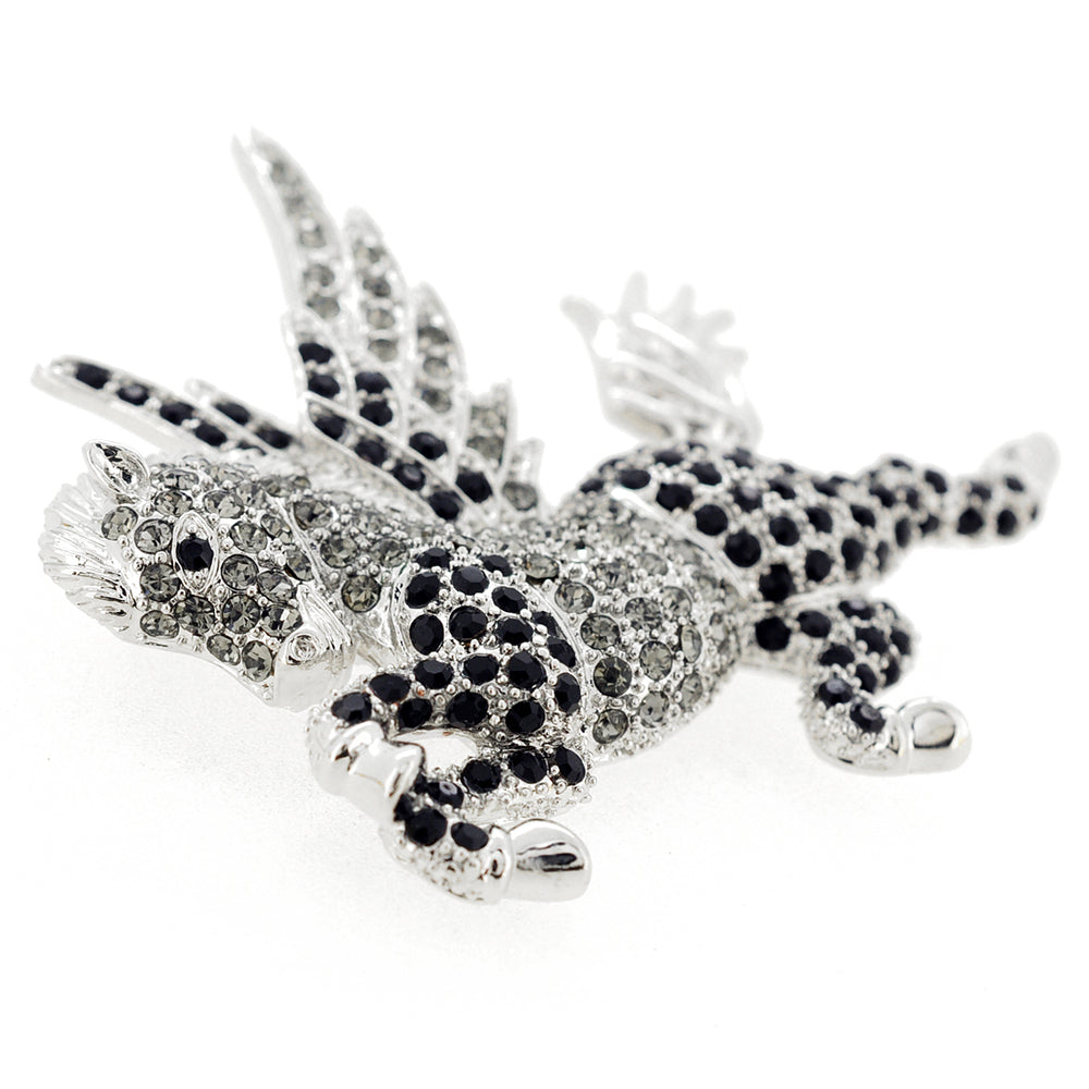 Grey Flying Horse Pegasus Crystal Brooch Pin