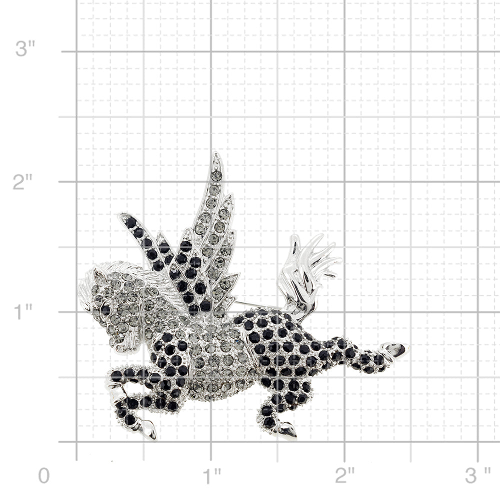 Grey Flying Horse Pegasus Crystal Brooch Pin