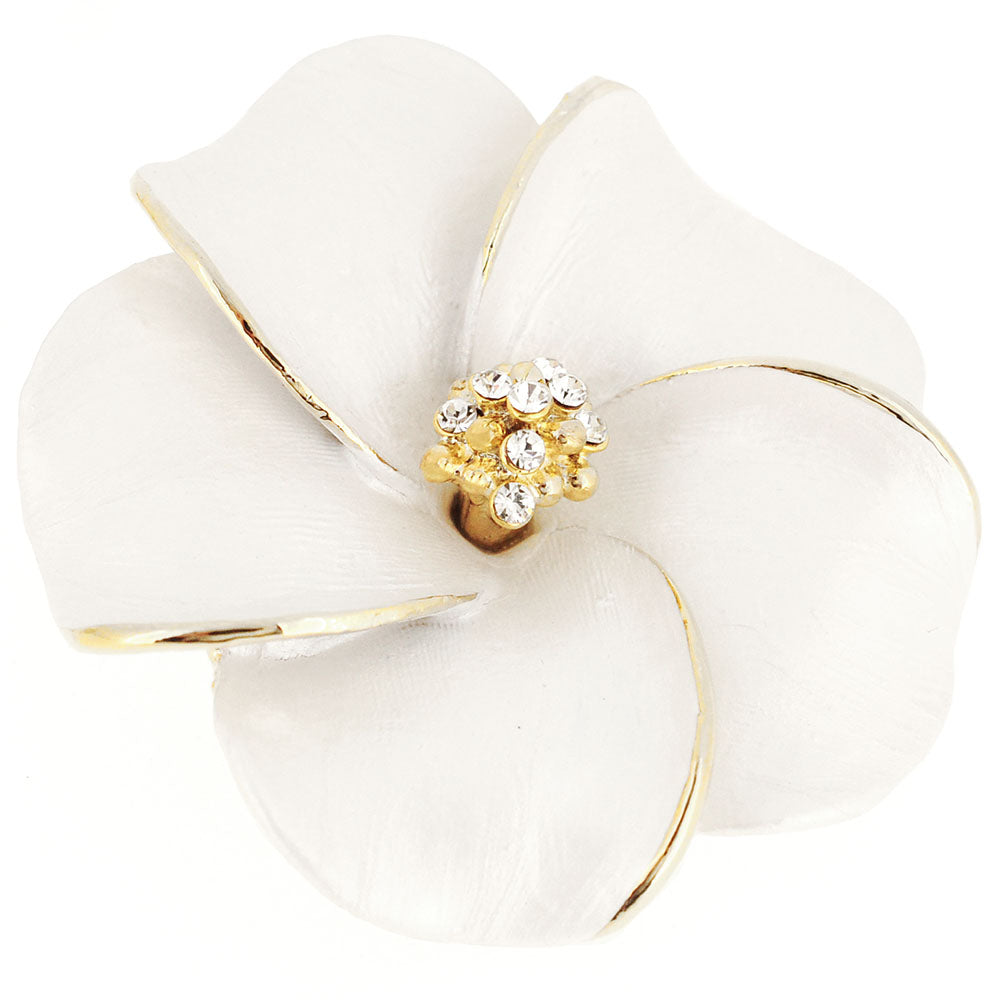 White Hawaiian Plumeria Swarovski Crystal Flower Pin Brooch And Pendant