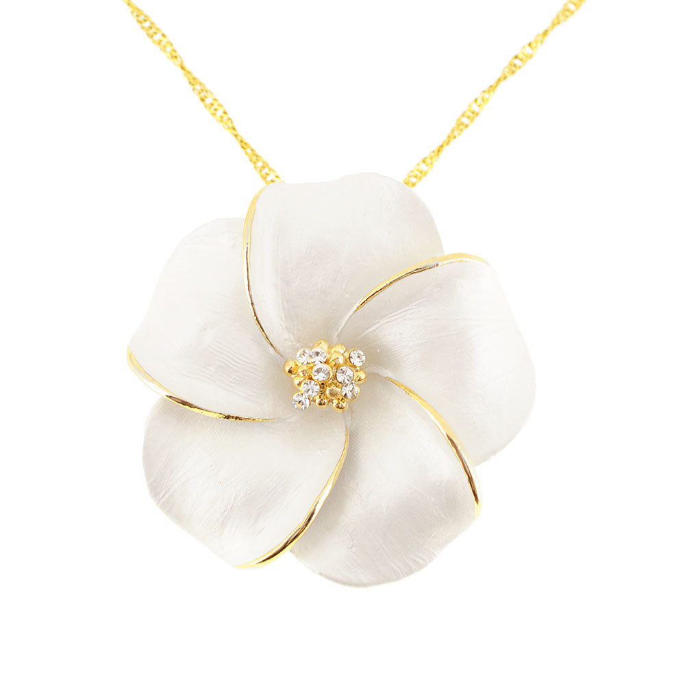 White Hawaiian Plumeria Swarovski Crystal Flower Pin Brooch And Pendant