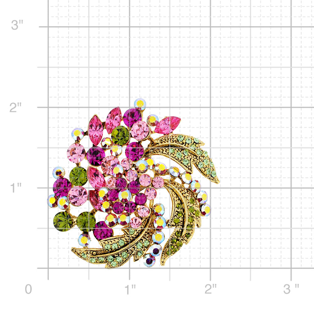 Fuchsia Pink Flower Wedding Swarovski Crystal Pin Brooch and Pendant