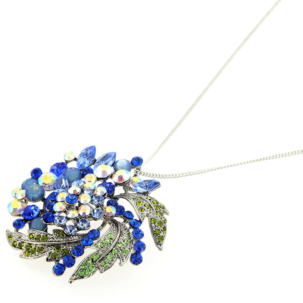 Multi Blue Flower Wedding Swarovski Crystal Pin Brooch and Pendant