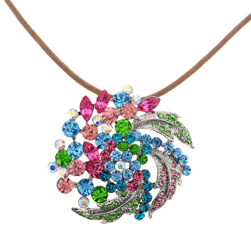 Multicolor Flower Wedding Swarovski Crystal Pin Brooch and Pendant