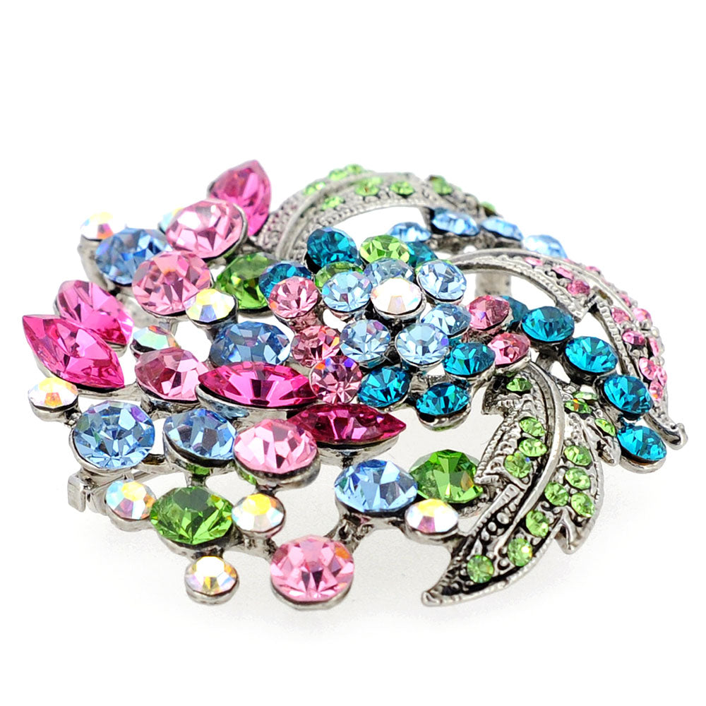 Multicolor Flower Wedding Swarovski Crystal Pin Brooch and Pendant