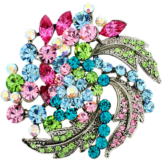 Multicolor Flower Wedding Swarovski Crystal Pin Brooch and Pendant