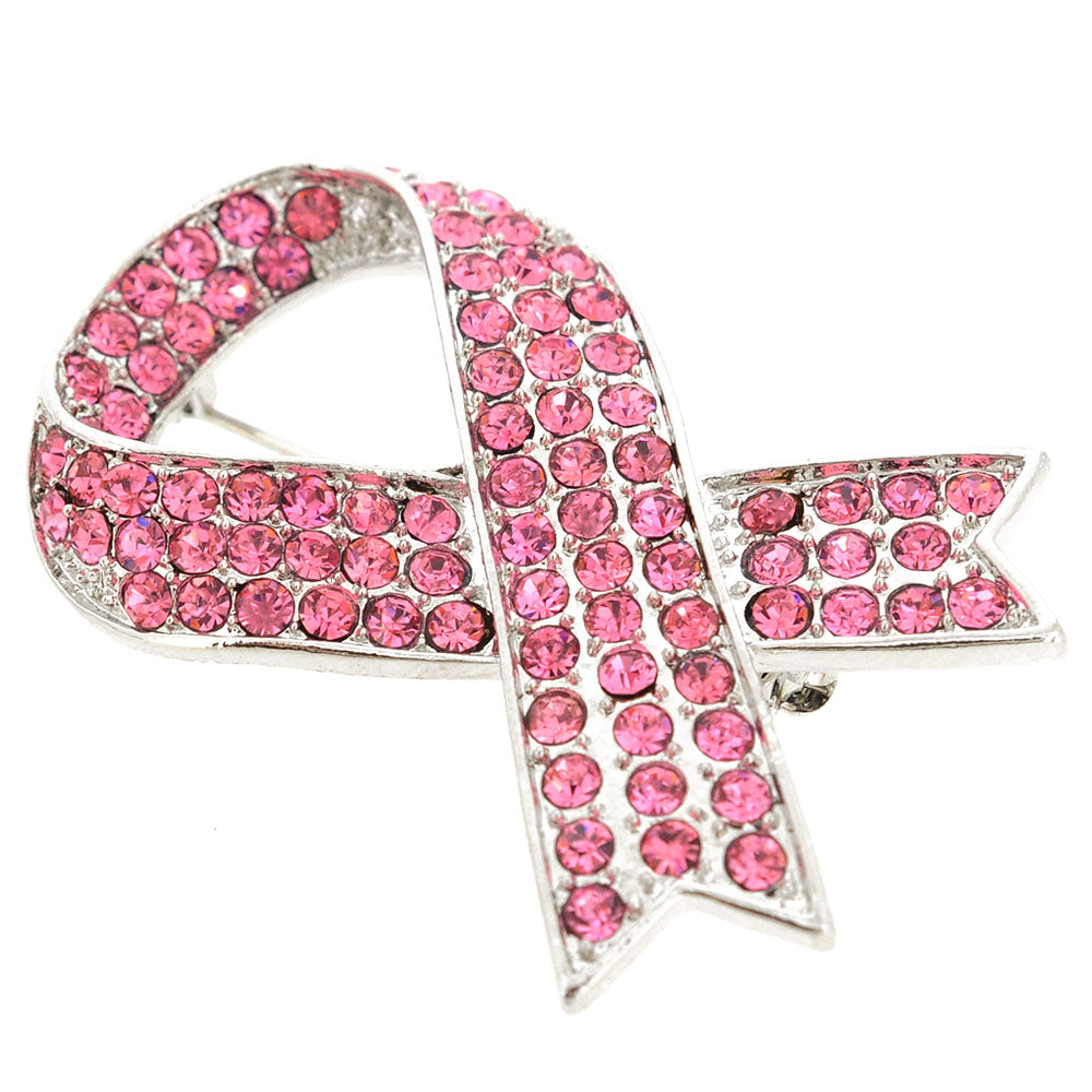 Pink Ribbon Crystal Pin Brooch
