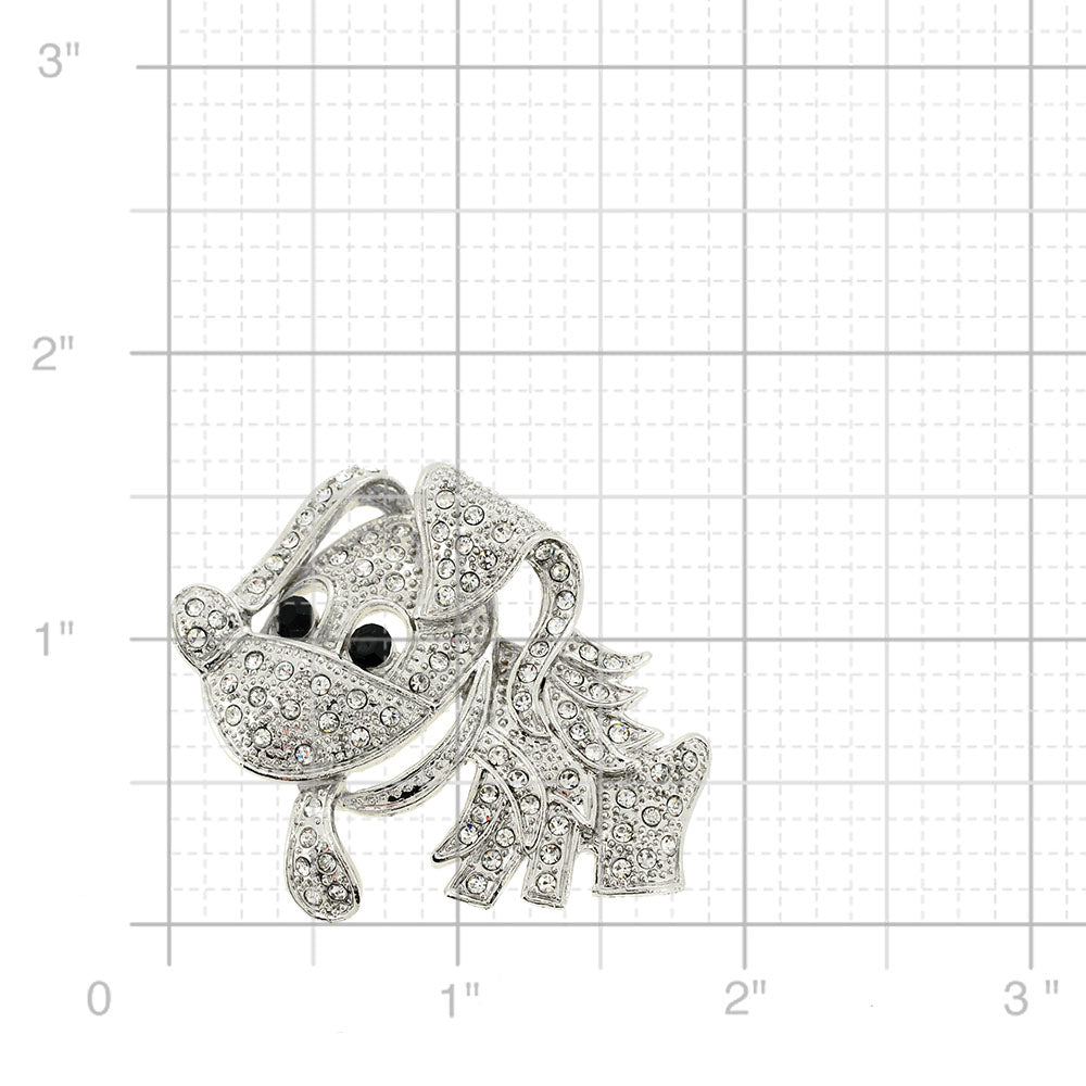 White Crystal Dog Pin Brooch