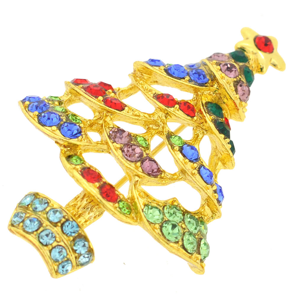 Multicolor Christmas Tree Crystal Pin Brooch