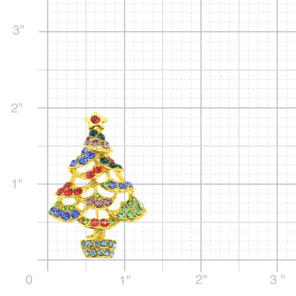 Multicolor Christmas Tree Crystal Pin Brooch