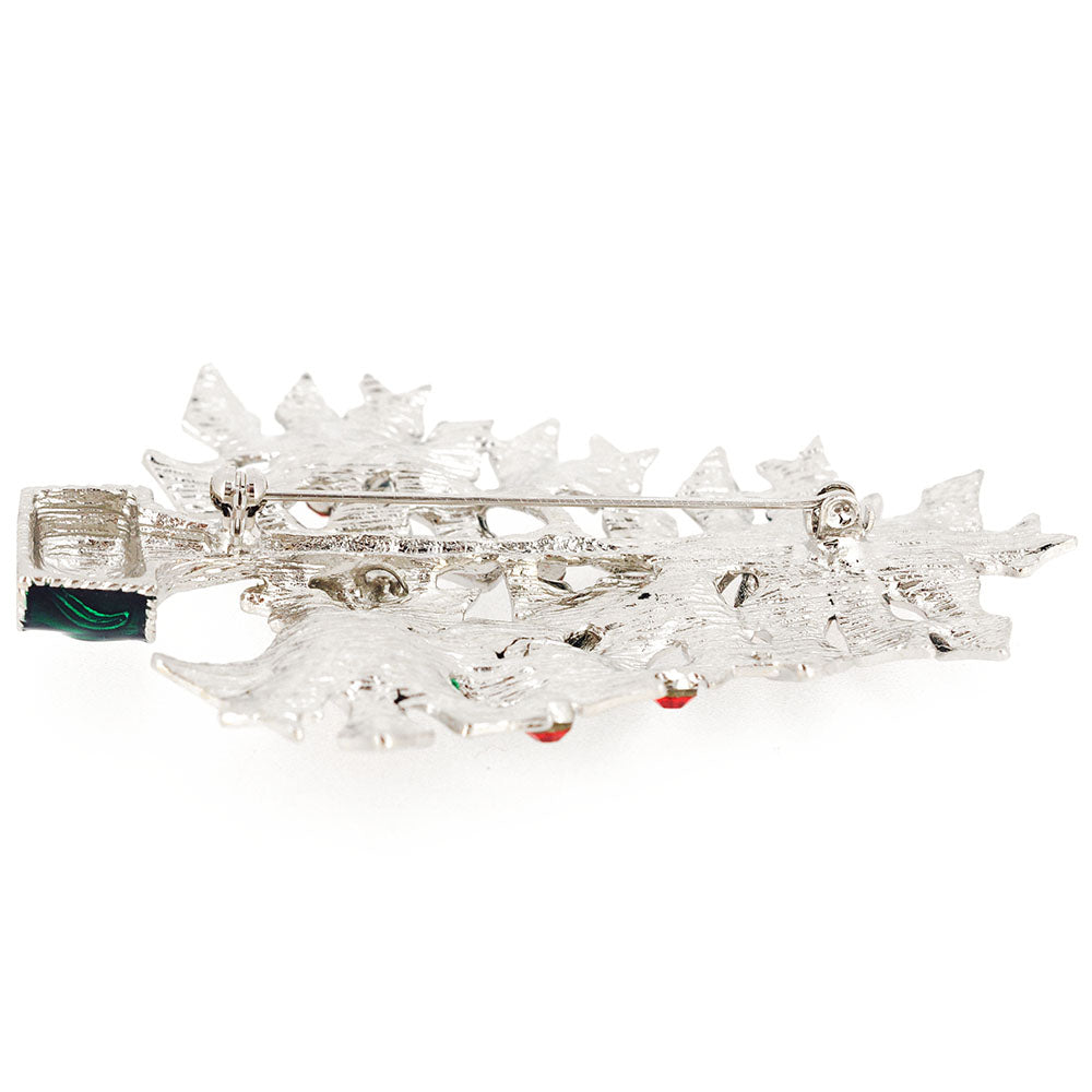 Green Red Christmas Tree Crystal Pin Brooch
