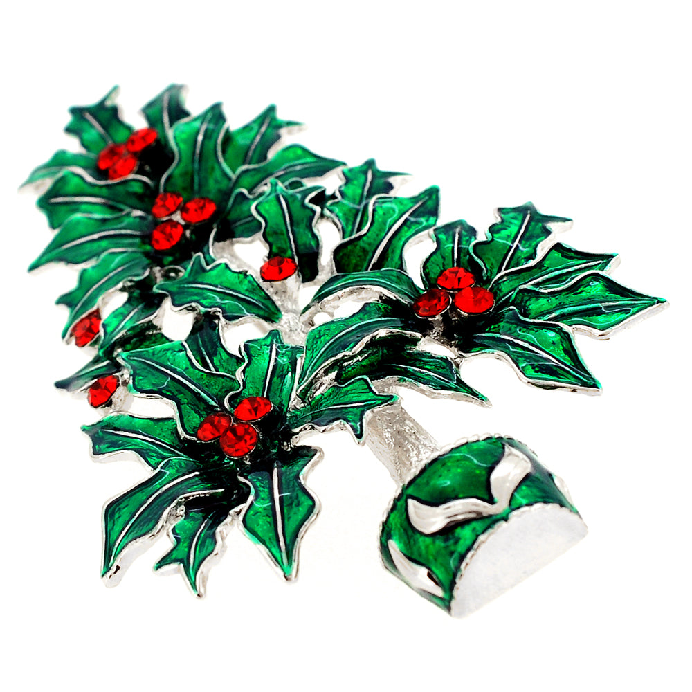 Green Red Christmas Tree Crystal Pin Brooch