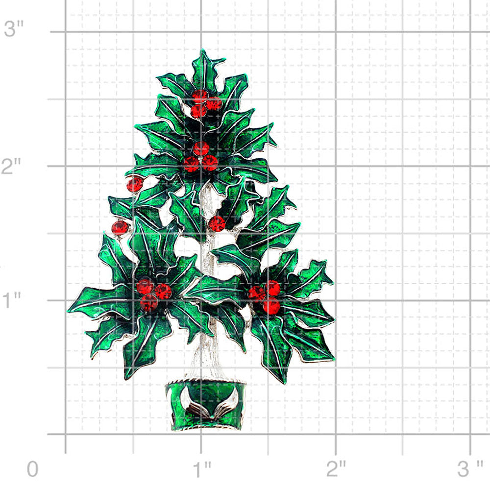 Green Red Christmas Tree Crystal Pin Brooch