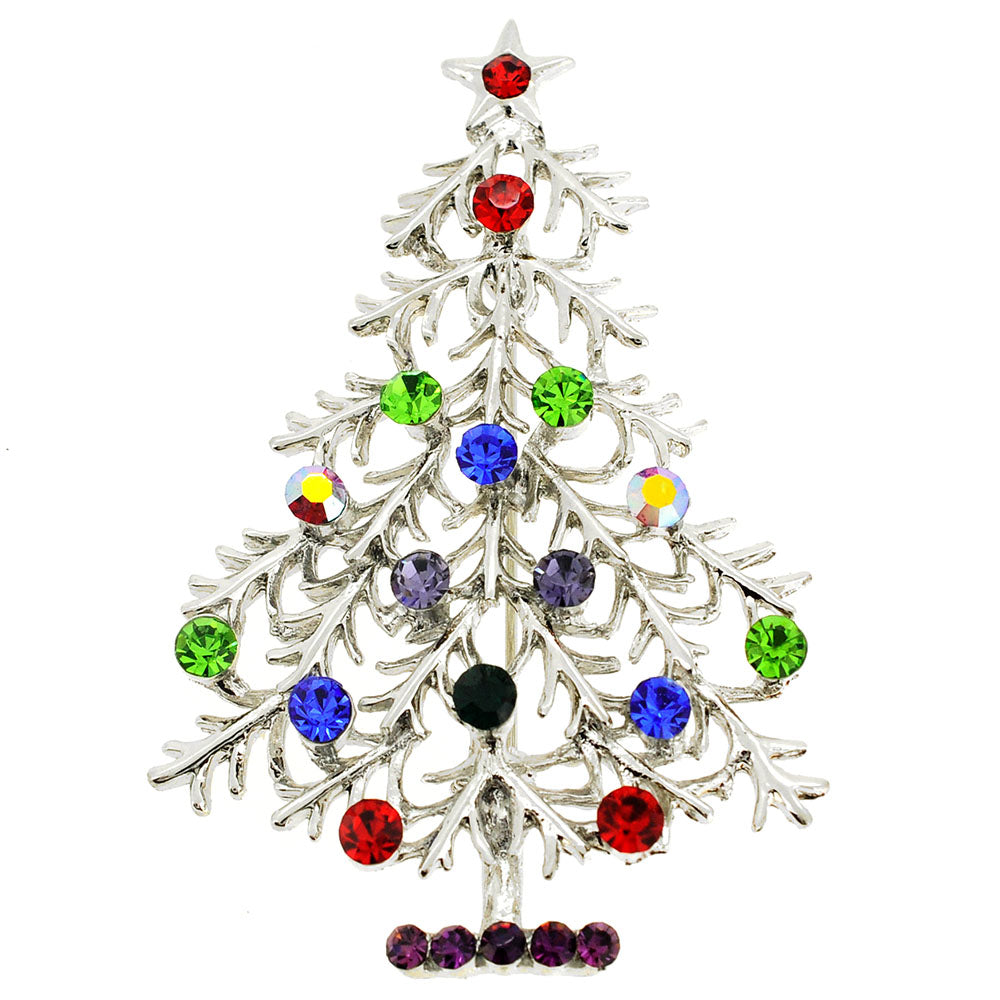 Multicolor Christmas Tree Crystal Pin Brooch