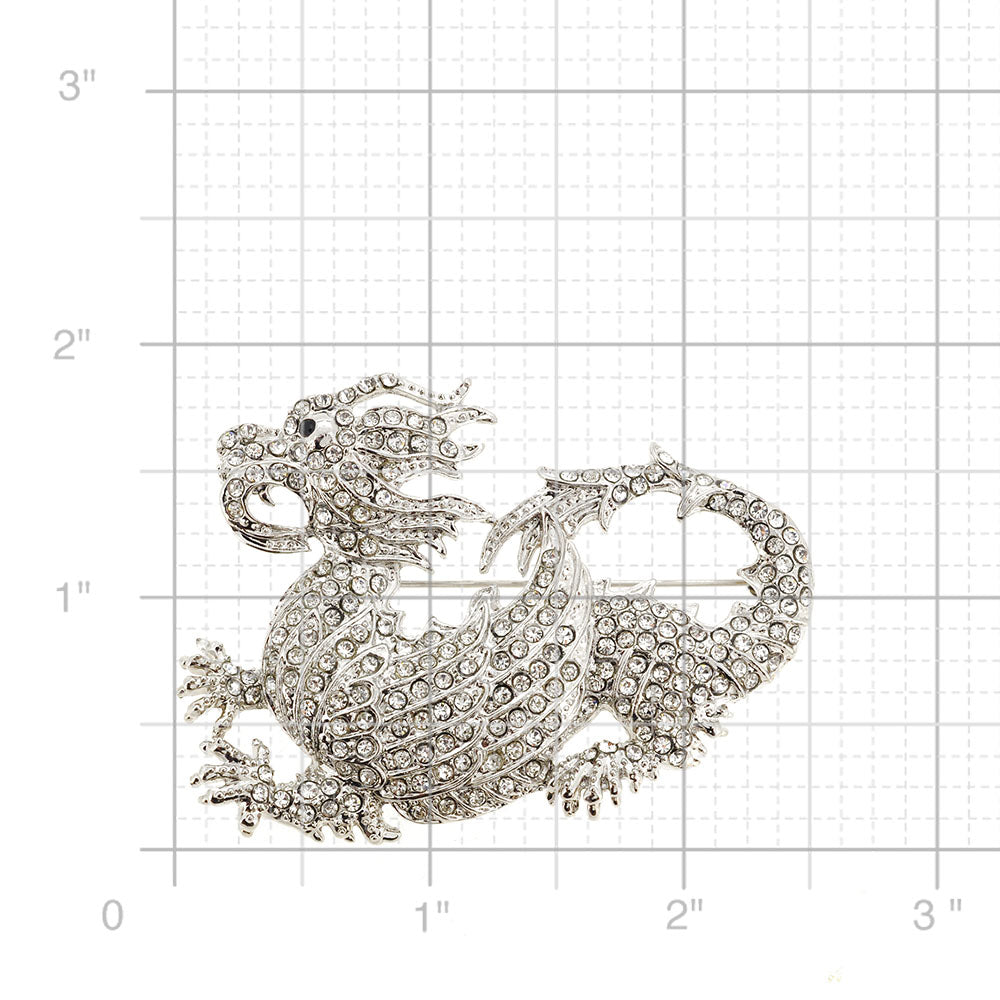 Silver Crystal Dragon Pin Brooch