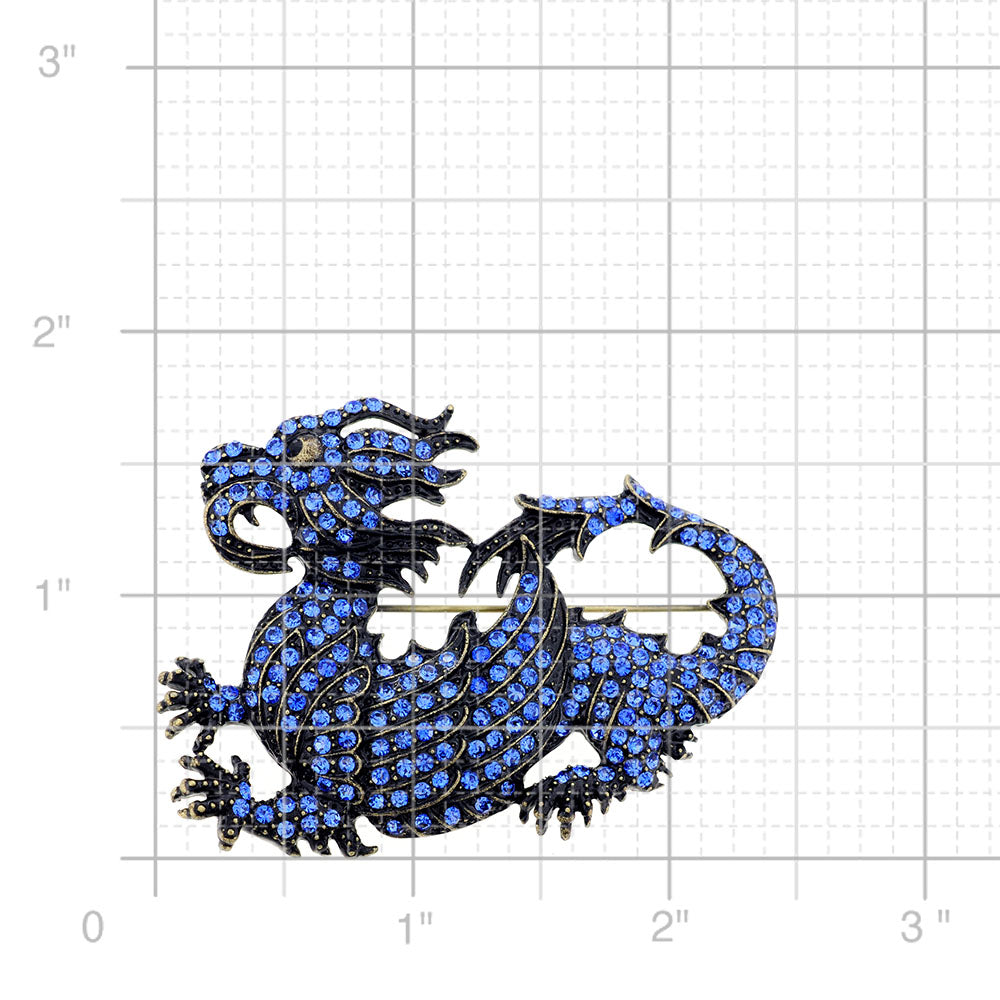 Vintage Style Sapphire Blue Crystal Dragon Pin Brooch
