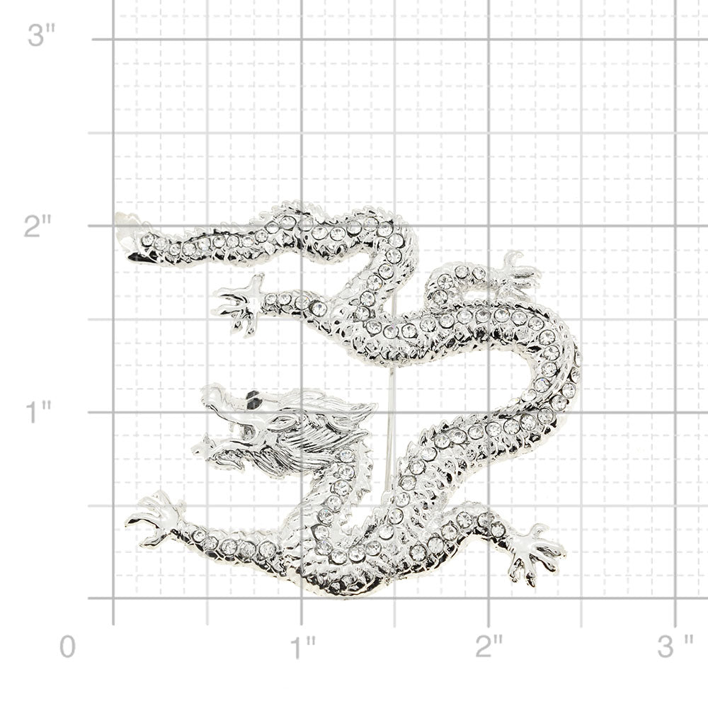 Silver Crystal Dragon Pin Brooch