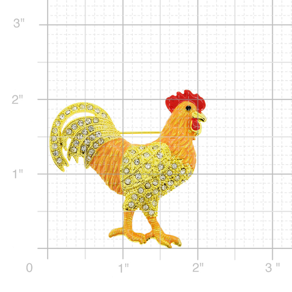 Orange Yellow Rooster Crystal Pin Brooch