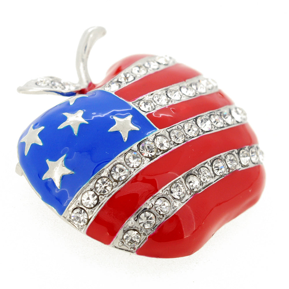 Patriotic American Flag Apple Crystal Pin Brooch