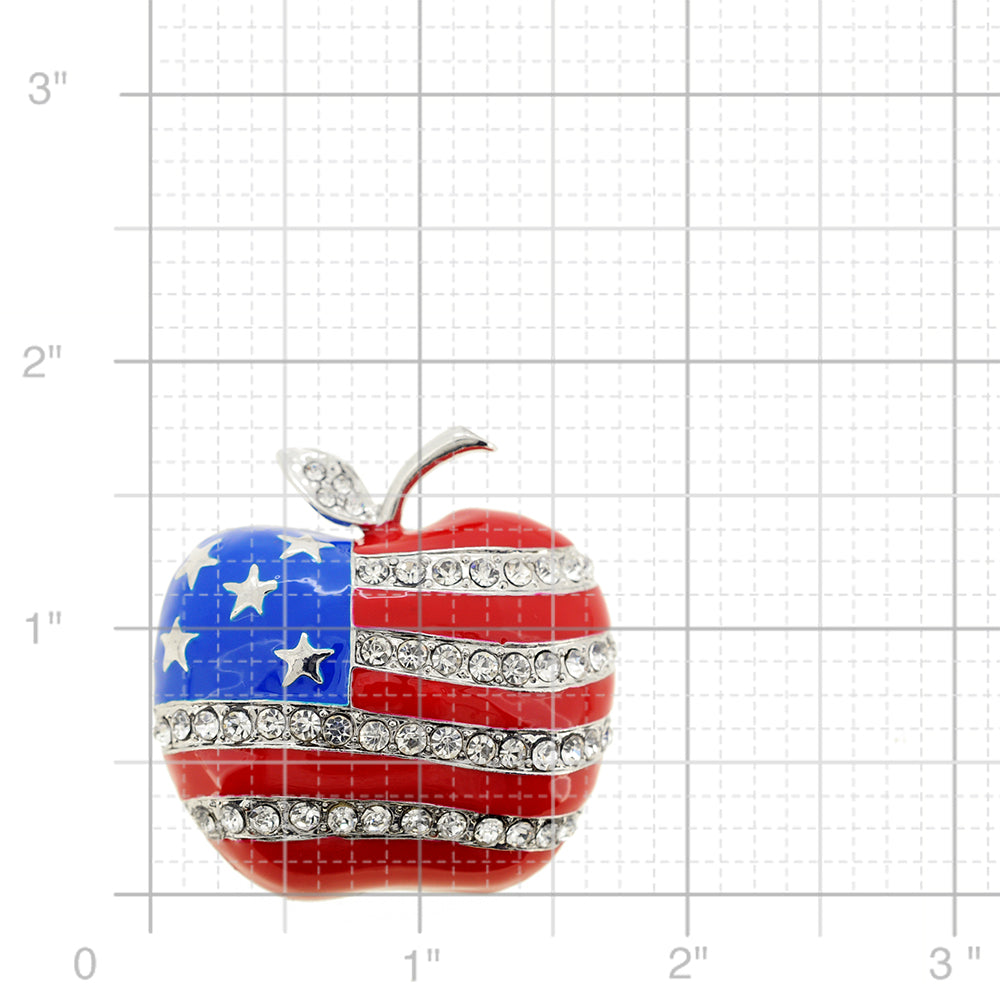 Patriotic American Flag Apple Crystal Pin Brooch