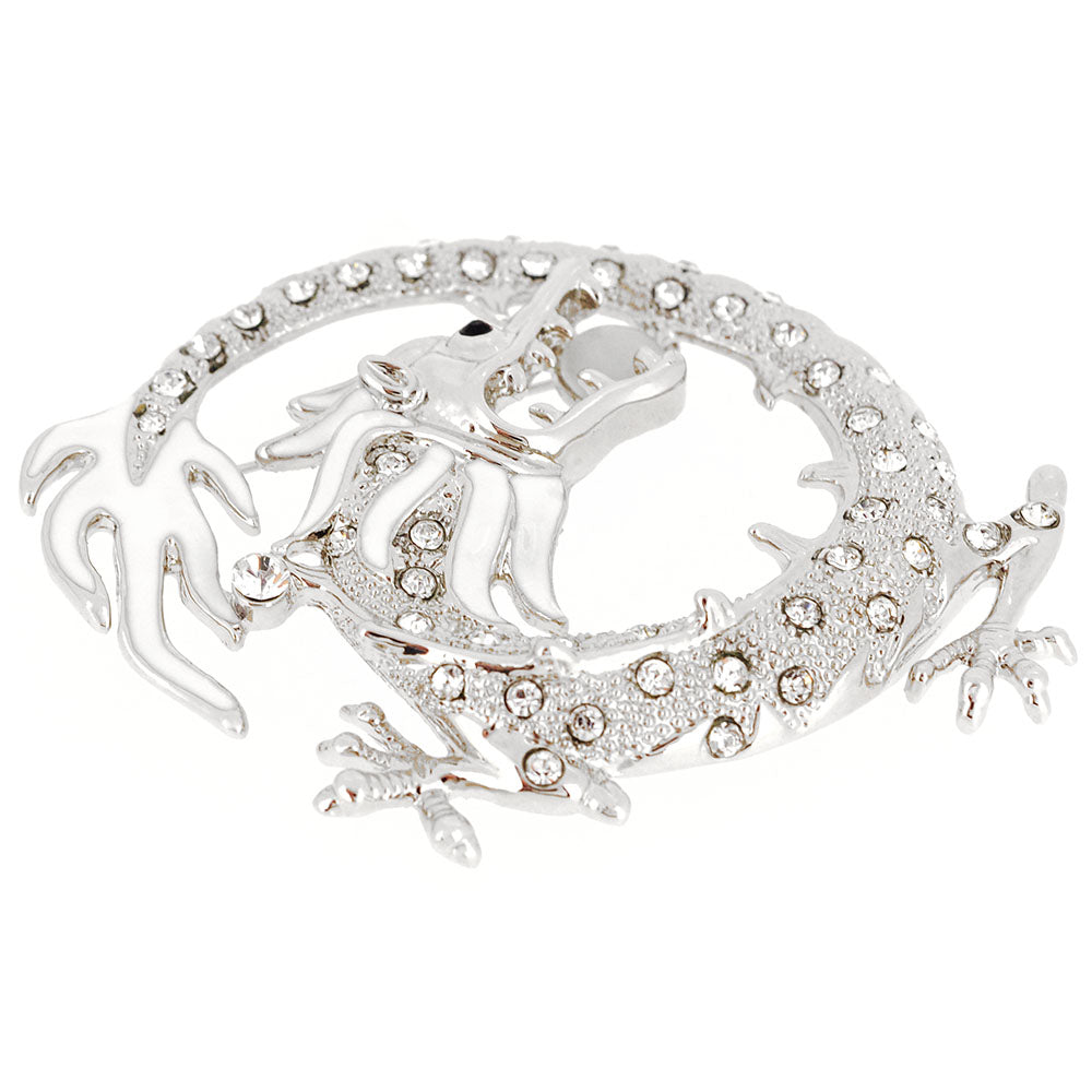 Crystal Silver Dragon Pin Brooch