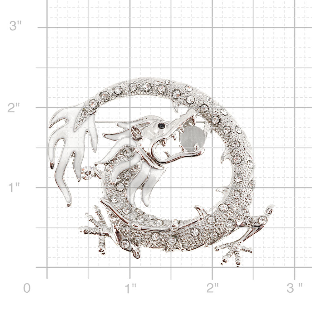 Crystal Silver Dragon Pin Brooch