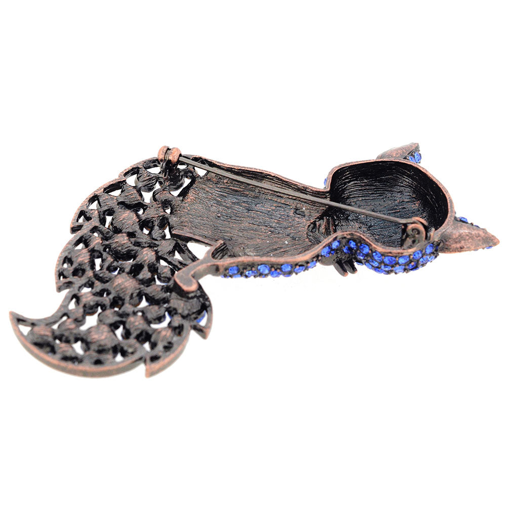 Blue Vintage Style Fox Crystal Pin Brooch