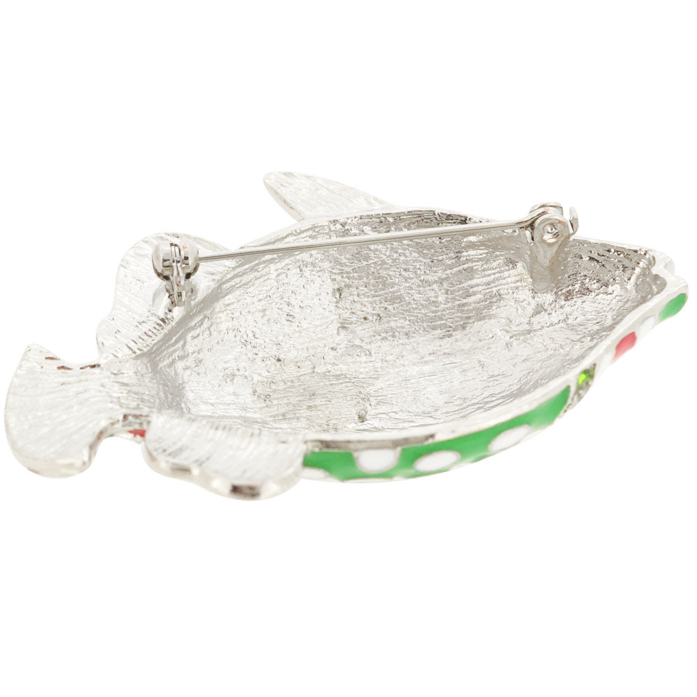 Crystal Red Green Enamel Fish Pin Brooch
