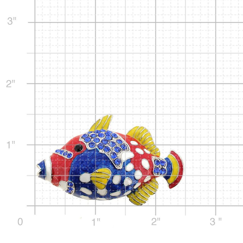 Crystal Red Blue Enamel Fish Pin Brooch